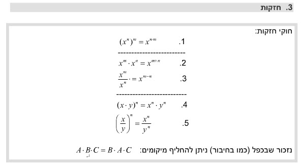 חוקי חזקות, כללי חזקות, טבלת חזקות ושורשים חוקי חזקות, כללי חזקות, טבלת חזקות ושורשים