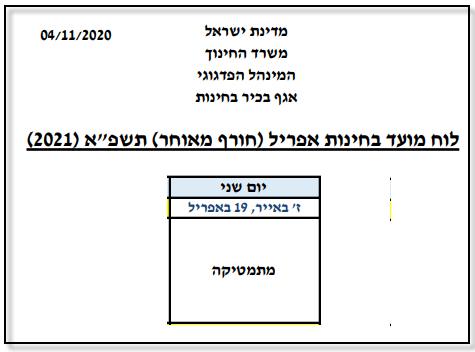 מועד בגרות חורף 2021 אפריל מועד בגרות חורף 2021 אפריל